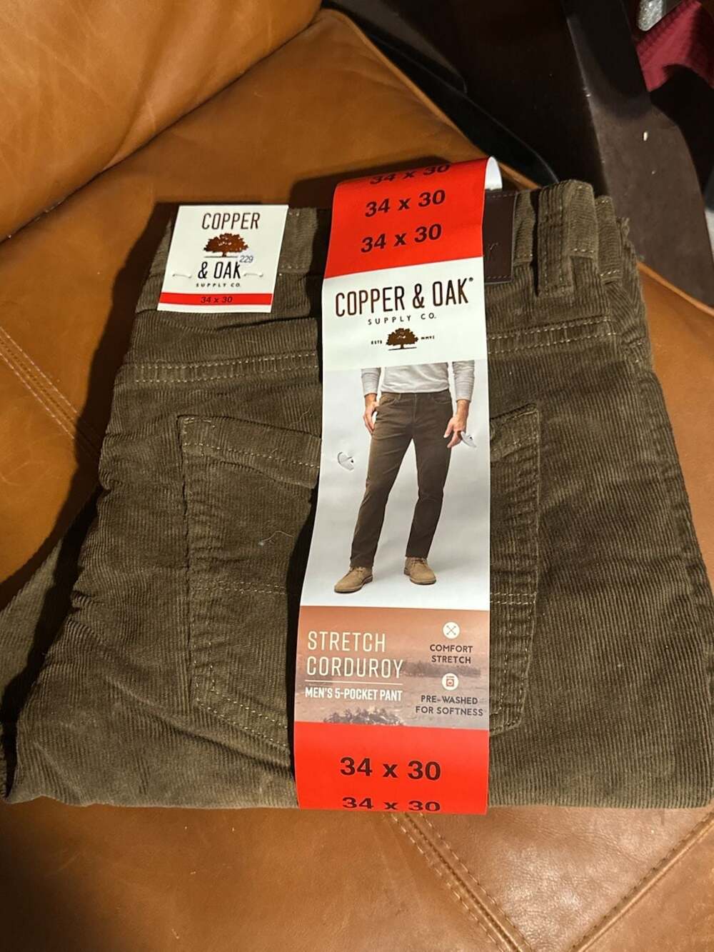 Copper & Oak Supply Co. Men's Stretch Corduroy 5-Pocket Pants (34 x 30)
